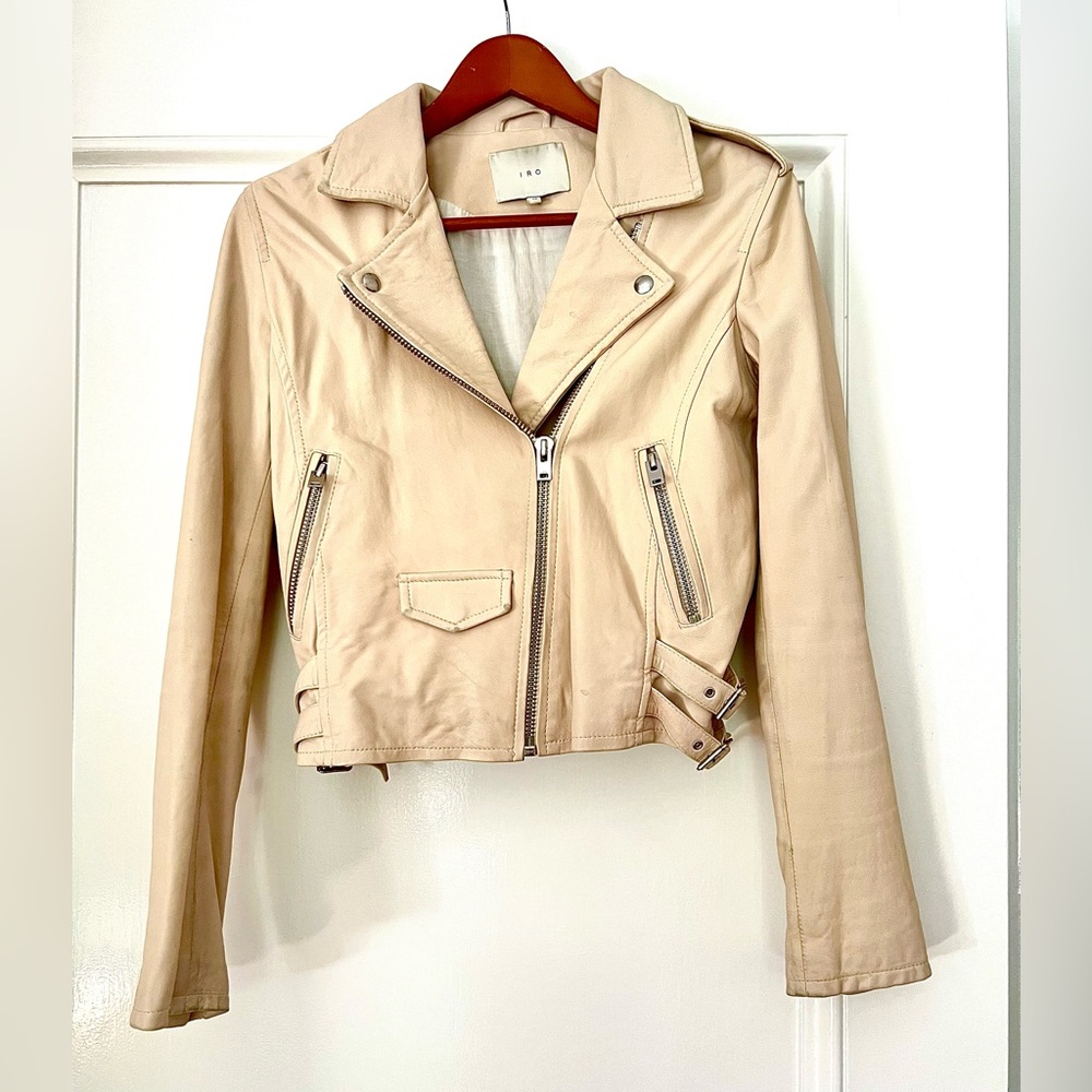 IRO Beige ASHVILLE BIKER Leather Jacket with Silver Accents